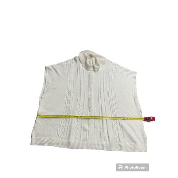 Talbots Cowl Neck Poncho Sweater Womens Size L / XL Cable Knit Sleeveless White - Picture 3 of 8